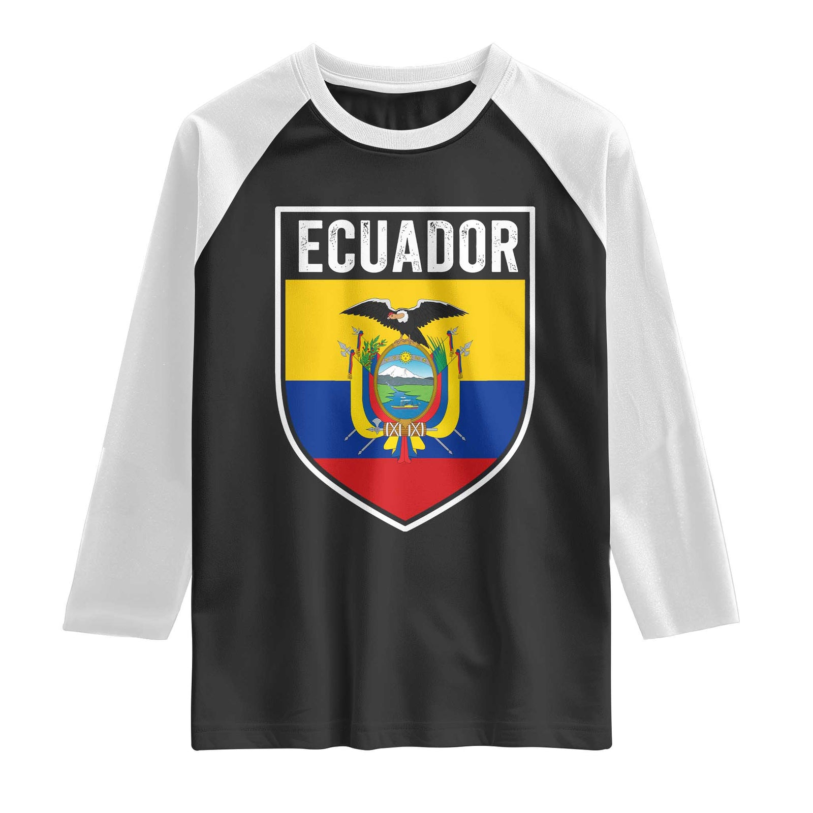 Ecuador Vintage Soccer Crest Escudo Ecuadorian Coat of Arms Raglan Shirt TS11 Black White Print Your Wear