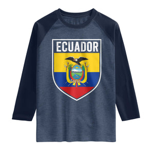 Ecuador Vintage Soccer Crest Escudo Ecuadorian Coat of Arms Raglan Shirt