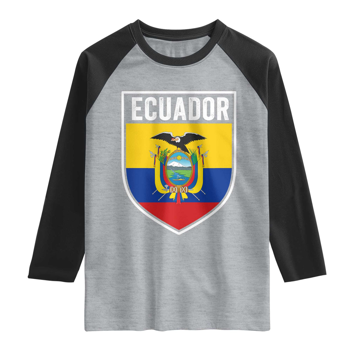 Ecuador Vintage Soccer Crest Escudo Ecuadorian Coat of Arms Raglan Shirt