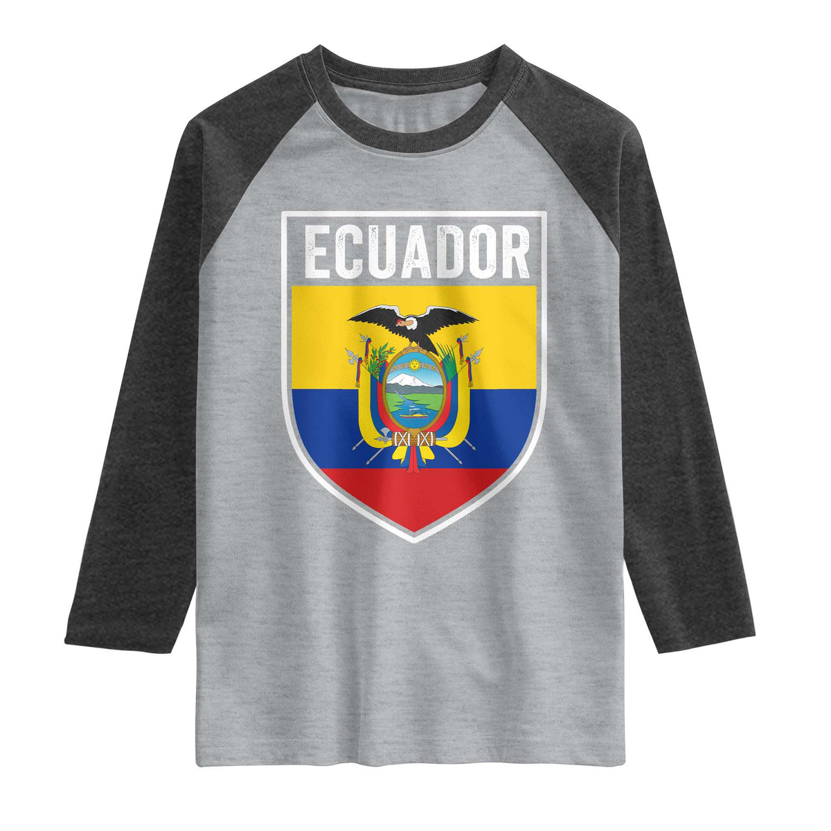 Ecuador Vintage Soccer Crest Escudo Ecuadorian Coat of Arms Raglan Shirt