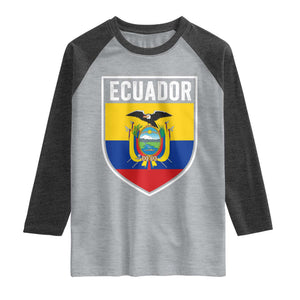 Ecuador Vintage Soccer Crest Escudo Ecuadorian Coat of Arms Raglan Shirt