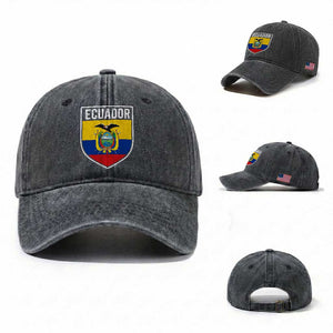 Ecuador Vintage Soccer Crest Escudo Ecuadorian Coat of Arms Washed Cotton Baseball Cap