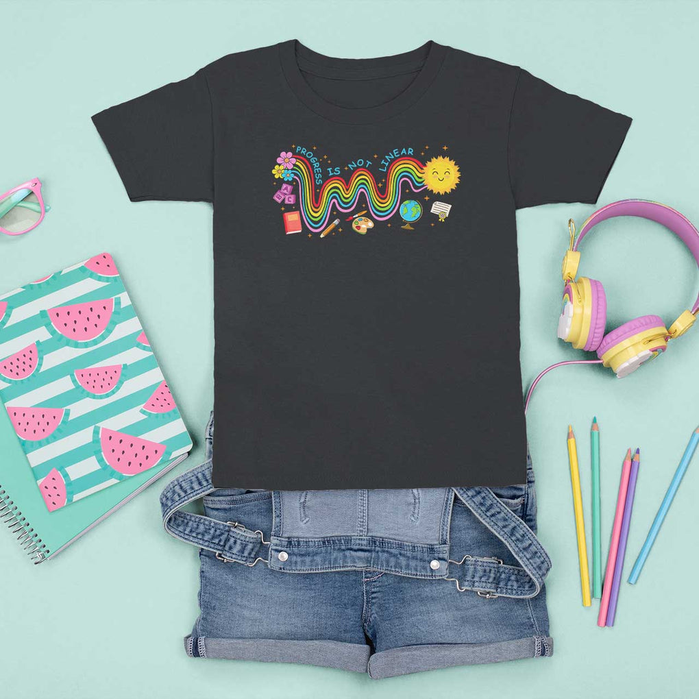 Special Education Teacher T Shirt For Kid Progress Is Not Linear Back To School Sun Flower TS11 Black Print Your Wear