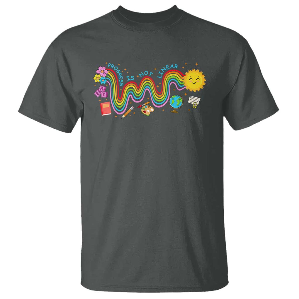 Special Education Teacher T Shirt Progress Is Not Linear Back To School Sun Flower TS11 Dark Heather Print Your Wear