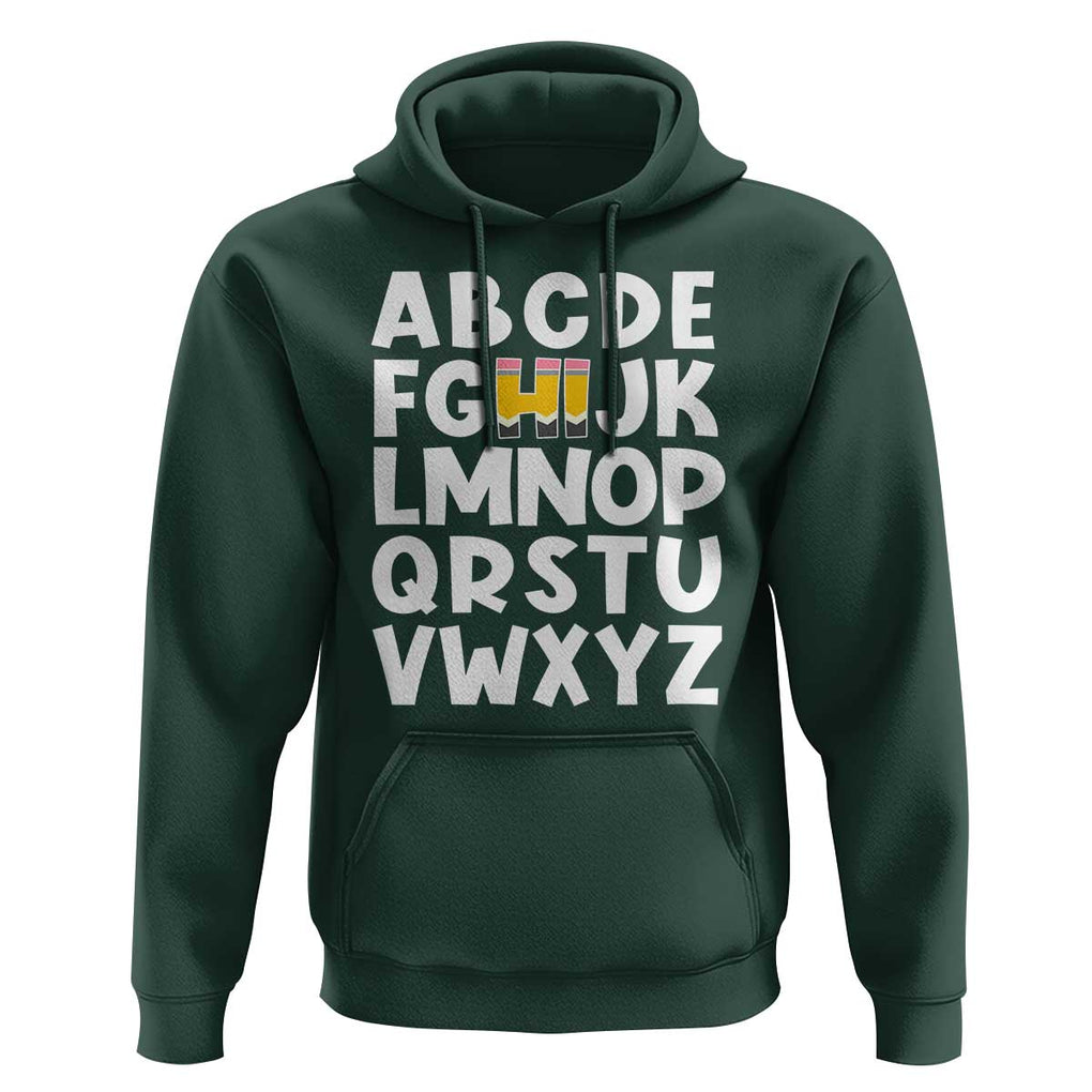 Funny Pre K Kindergarten Hoodie Hi Alphabet Back To School Teachers Pencil TS11 Dark Forest Green Print Your Wear