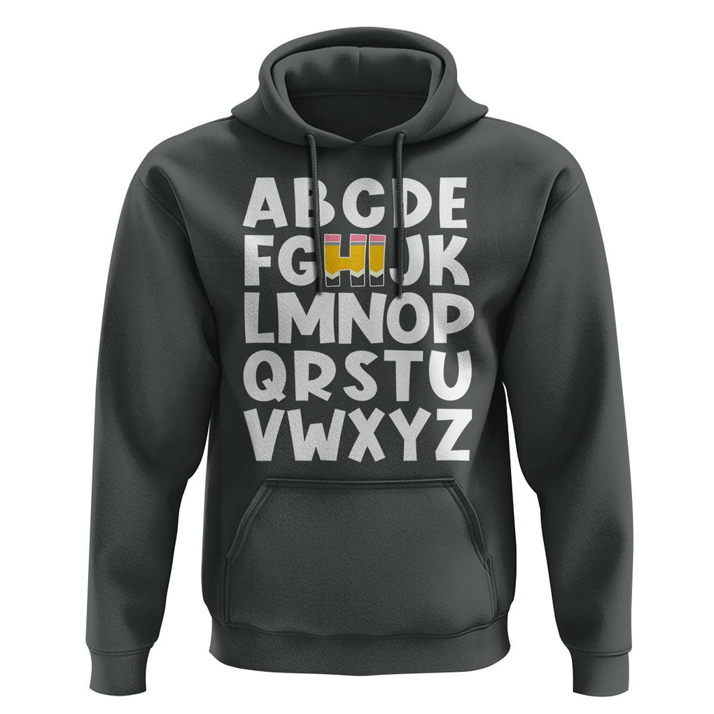 Funny Pre K Kindergarten Hoodie Hi Alphabet Back To School Teachers Pencil TS11 Dark Heather Print Your Wear