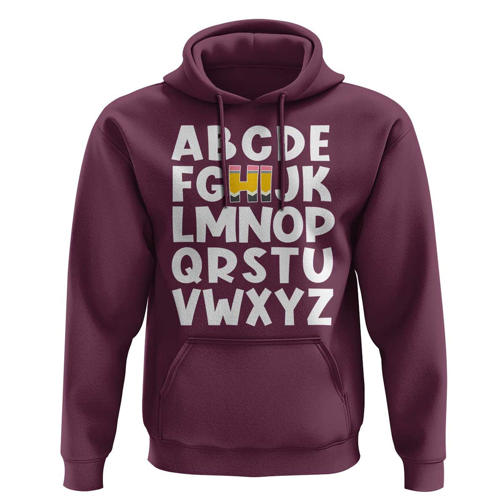 Funny Pre K Kindergarten Hoodie Hi Alphabet Back To School Teachers Pencil TS11 Maroon Print Your Wear
