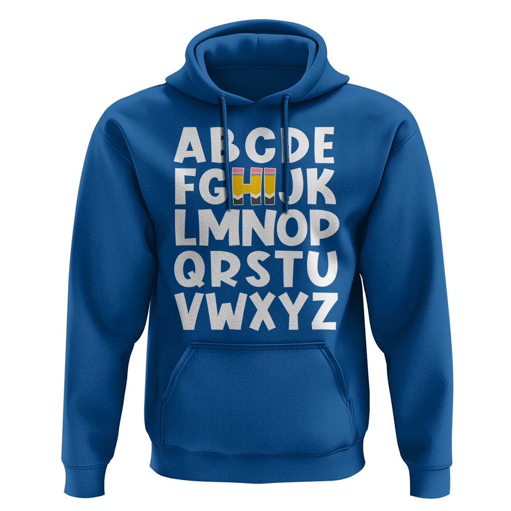 Funny Pre K Kindergarten Hoodie Hi Alphabet Back To School Teachers Pencil TS11 Royal Blue Print Your Wear