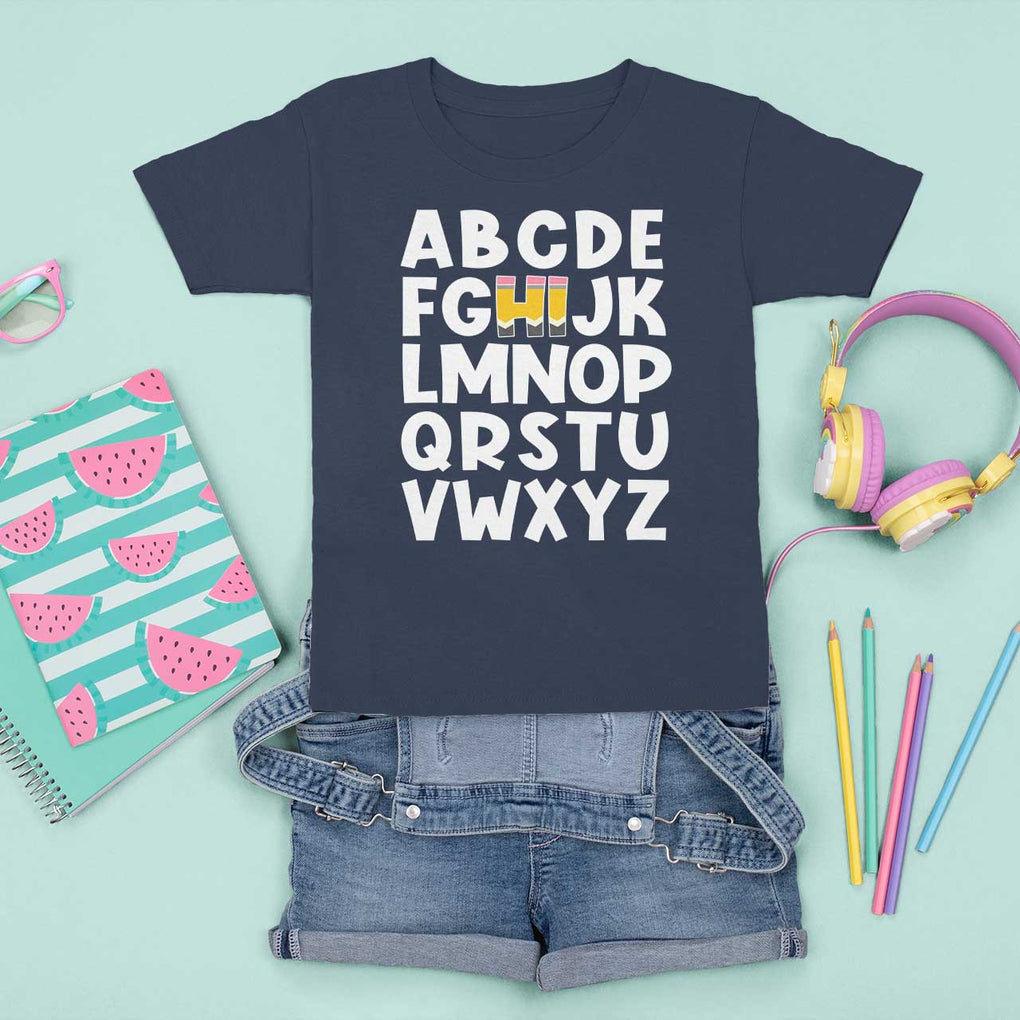 Funny Pre K Kindergarten T Shirt For Kid Hi Alphabet Back To School Teachers Pencil TS11 Navy Print Your Wear