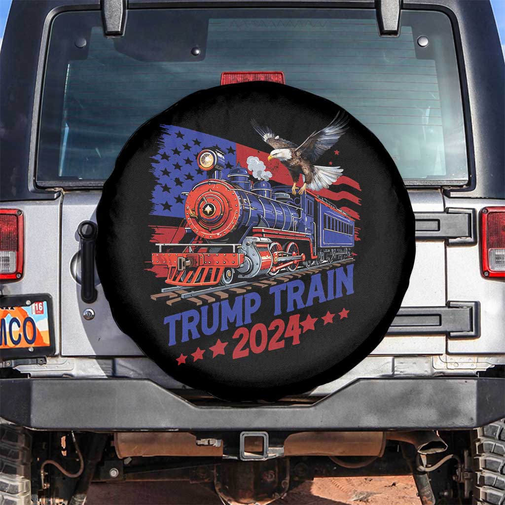 Trump Train 2024 Spare Tire Cover USA American Flag Bald Eagle TS11 No hole Black Print Your Wear