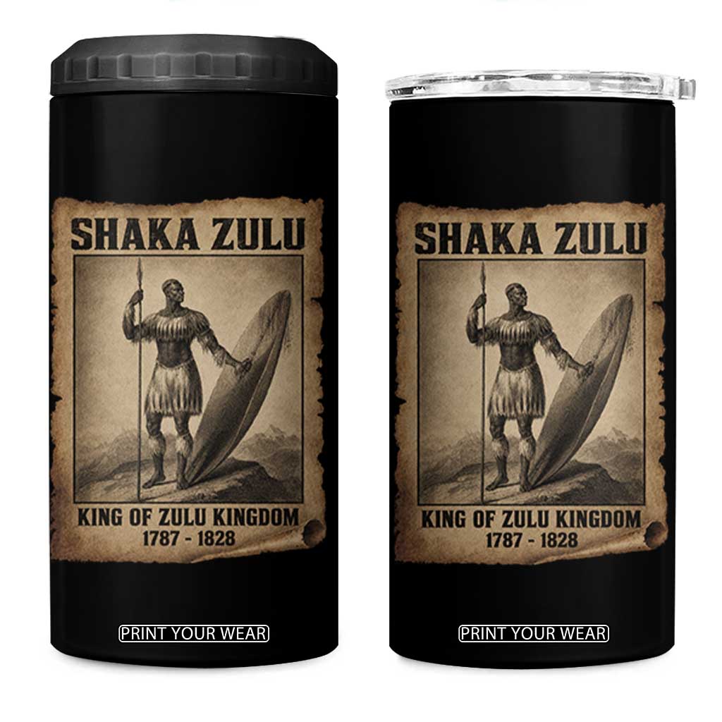 Shaka Zulu 4 in 1 Can Cooler Tumbler King of Zulu Kingdom Indigenous African Tribe