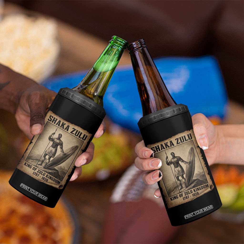 Shaka Zulu 4 in 1 Can Cooler Tumbler King of Zulu Kingdom Indigenous African Tribe
