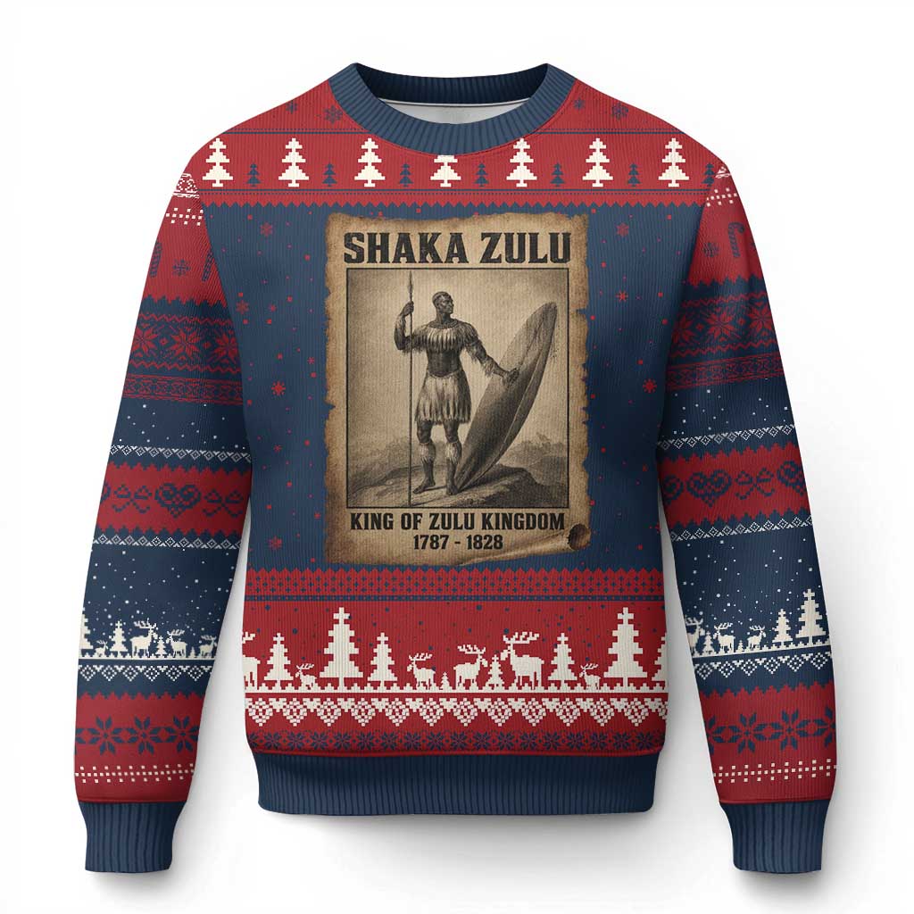 Shaka Zulu Ugly Christmas Sweater King of Zulu Kingdom Indigenous African Tribe TS11 Navy Red Print Your Wear