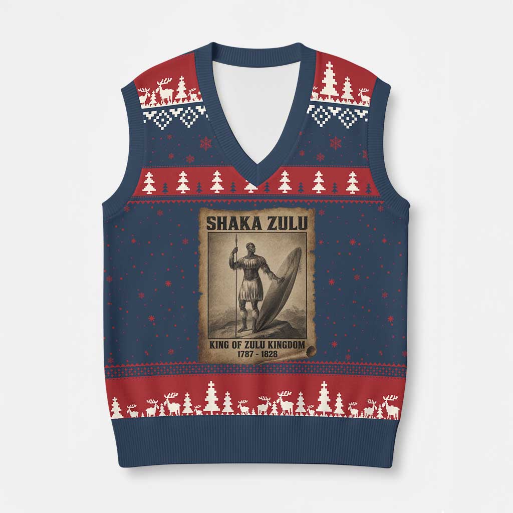 Shaka Zulu V-Neck Knit Sweater Vest King of Zulu Kingdom Indigenous African Tribe TS11 Navy Red Print Your Wear