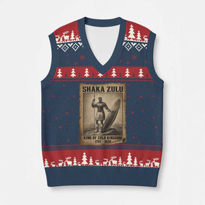 Shaka Zulu V-Neck Knit Sweater Vest King of Zulu Kingdom Indigenous African Tribe TS11 Navy Red Print Your Wear