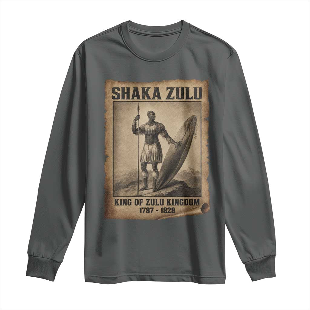 Shaka Zulu Long Sleeve Shirt King of Zulu Kingdom Indigenous African Tribe TS11 Dark Heather Print Your Wear