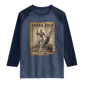 Shaka Zulu Raglan Shirt King of Zulu Kingdom Indigenous African Tribe TS11 Heather Denim Navy Print Your Wear