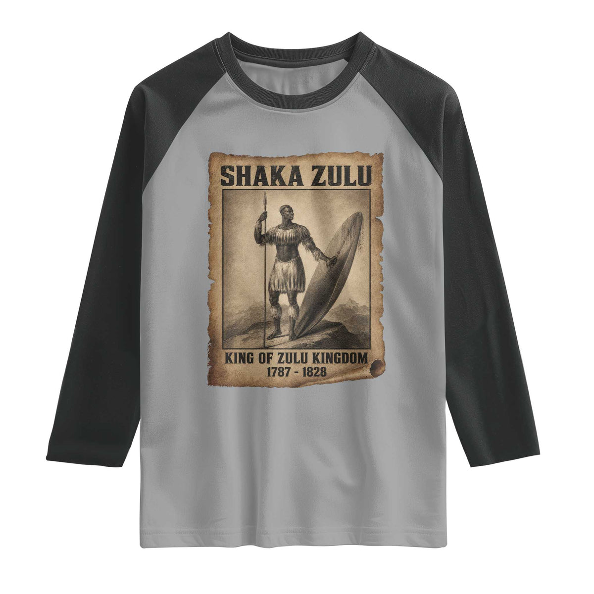 Shaka Zulu Raglan Shirt King of Zulu Kingdom Indigenous African Tribe TS11 Sport Gray Black Print Your Wear