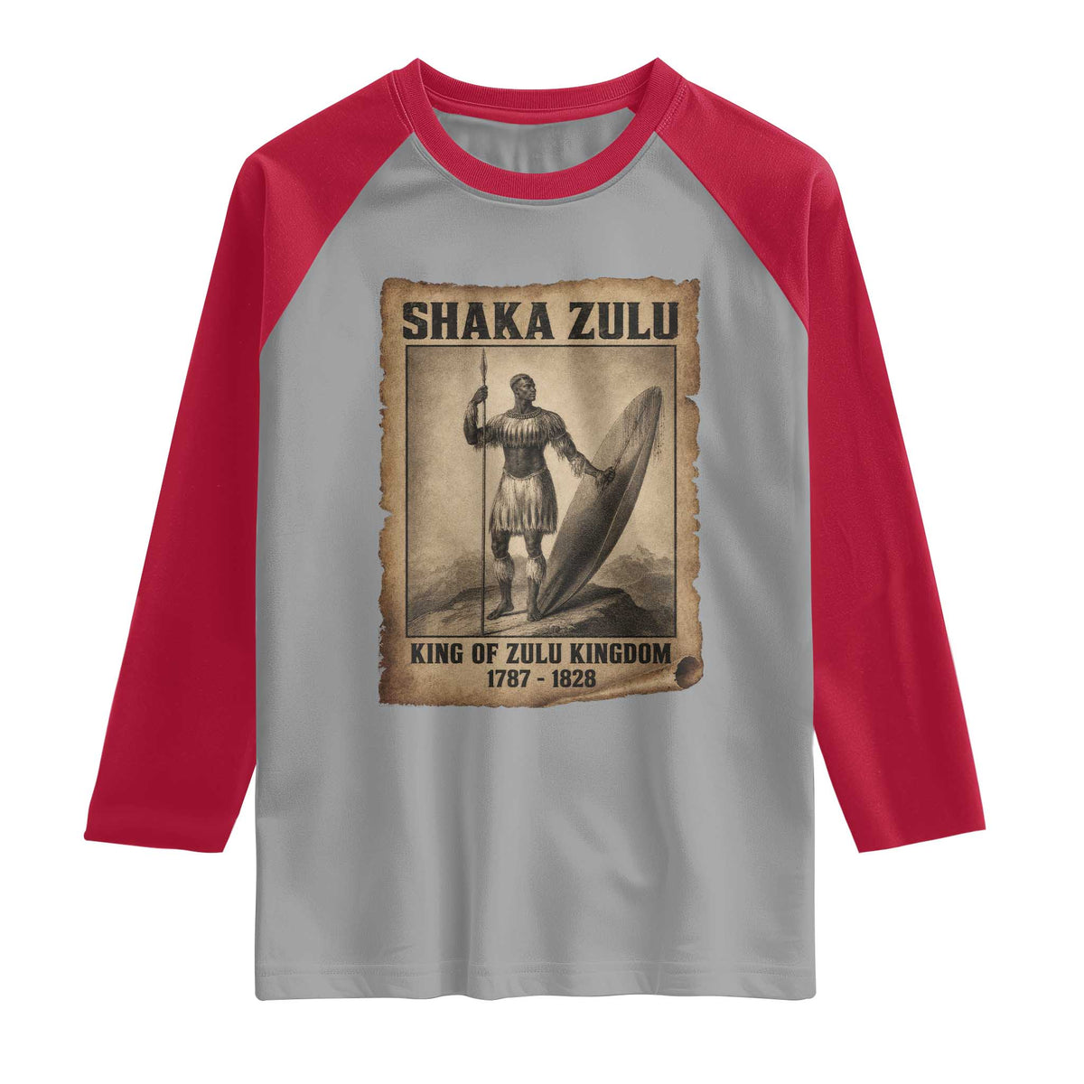 Shaka Zulu Raglan Shirt King of Zulu Kingdom Indigenous African Tribe TS11 Sport Gray Red Print Your Wear