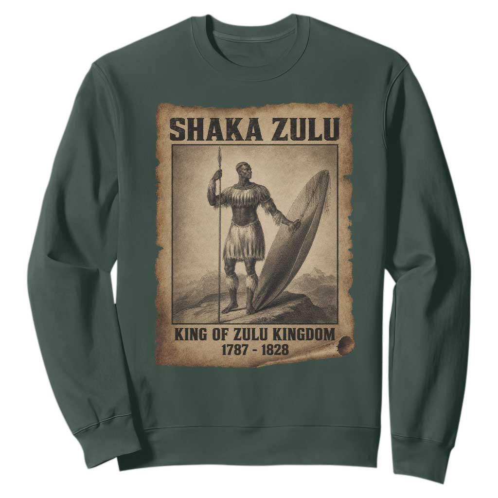 Shaka Zulu Sweatshirt King of Zulu Kingdom Indigenous African Tribe TS11 Dark Forest Green Print Your Wear