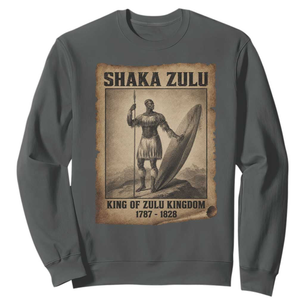 Shaka Zulu Sweatshirt King of Zulu Kingdom Indigenous African Tribe TS11 Dark Heather Print Your Wear