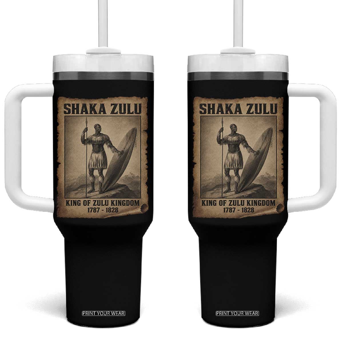 Shaka Zulu Tumbler With Handle King of Zulu Kingdom Indigenous African Tribe