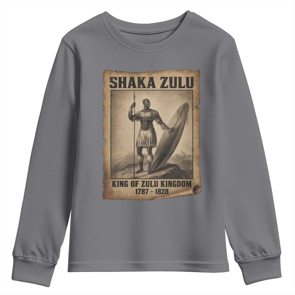 Shaka Zulu Youth Sweatshirt King of Zulu Kingdom Indigenous African Tribe TS11 Charcoal Print Your Wear