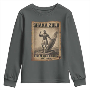 Shaka Zulu Youth Sweatshirt King of Zulu Kingdom Indigenous African Tribe TS11 Dark Heather Print Your Wear