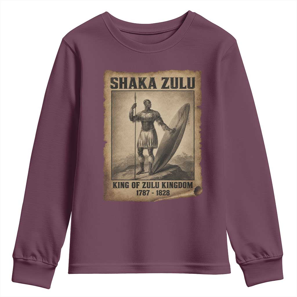 Shaka Zulu Youth Sweatshirt King of Zulu Kingdom Indigenous African Tribe TS11 Maroon Print Your Wear