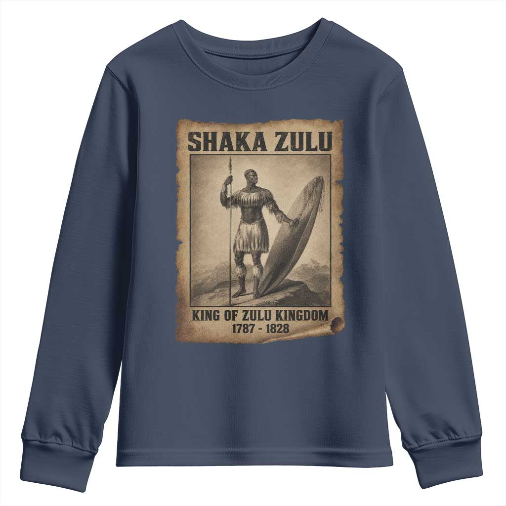 Shaka Zulu Youth Sweatshirt King of Zulu Kingdom Indigenous African Tribe TS11 Navy Print Your Wear