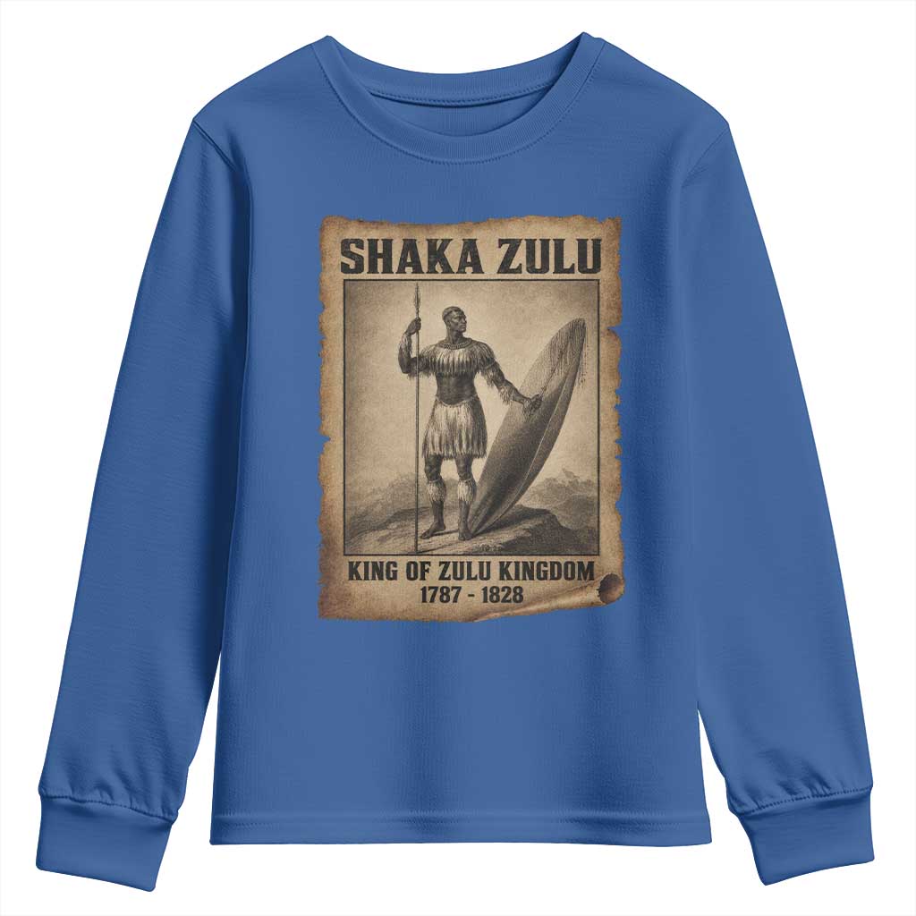 Shaka Zulu Youth Sweatshirt King of Zulu Kingdom Indigenous African Tribe TS11 Royal Blue Print Your Wear