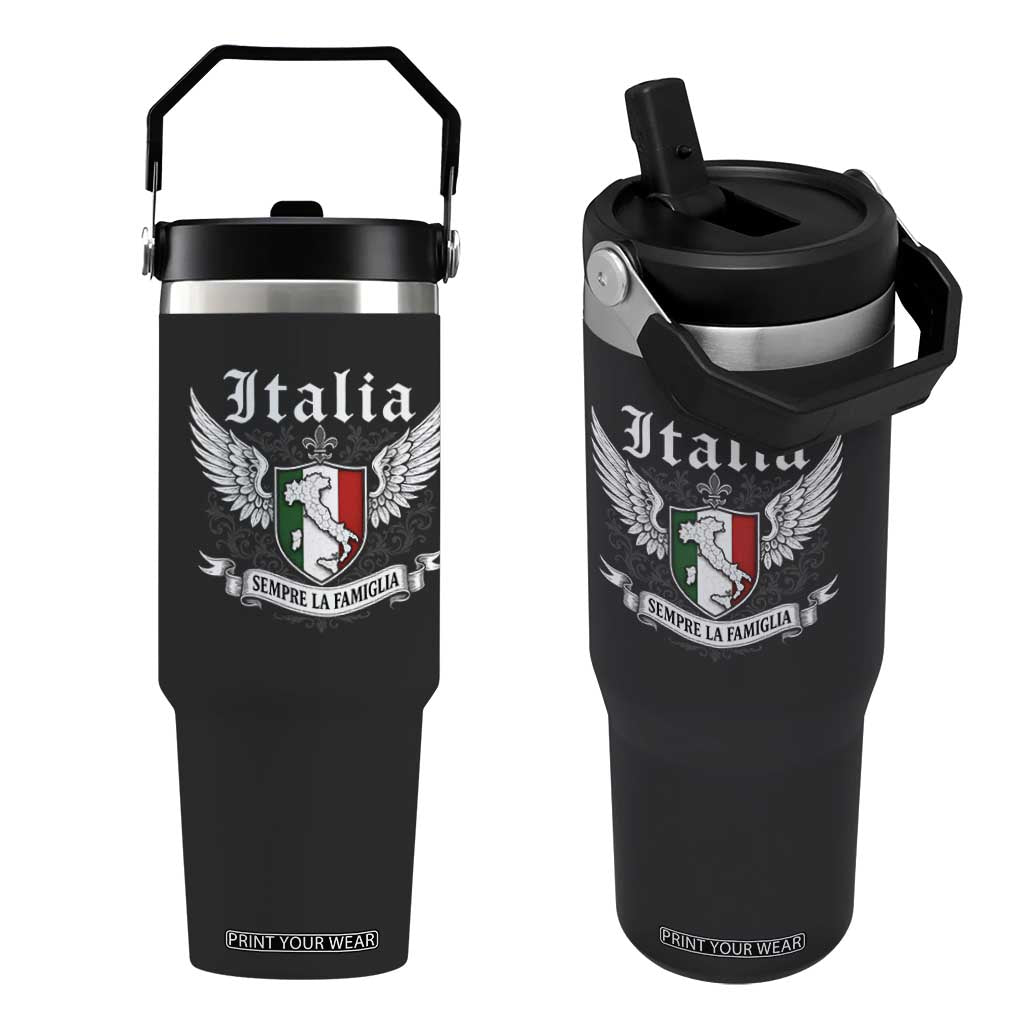 Italy Italia Sempre La Famiglia Flip Straw Tumbler Family Is Everything Italian Saying TS11 One Size: 30 oz Black Print Your Wear
