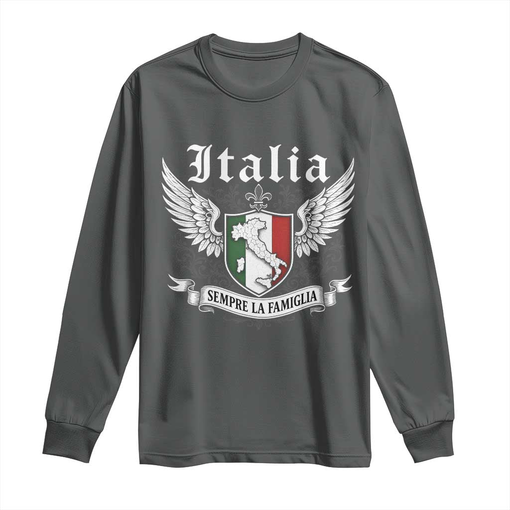 Italy Italia Sempre La Famiglia Long Sleeve Shirt Family Is Everything Italian Saying TS11 Dark Heather Print Your Wear