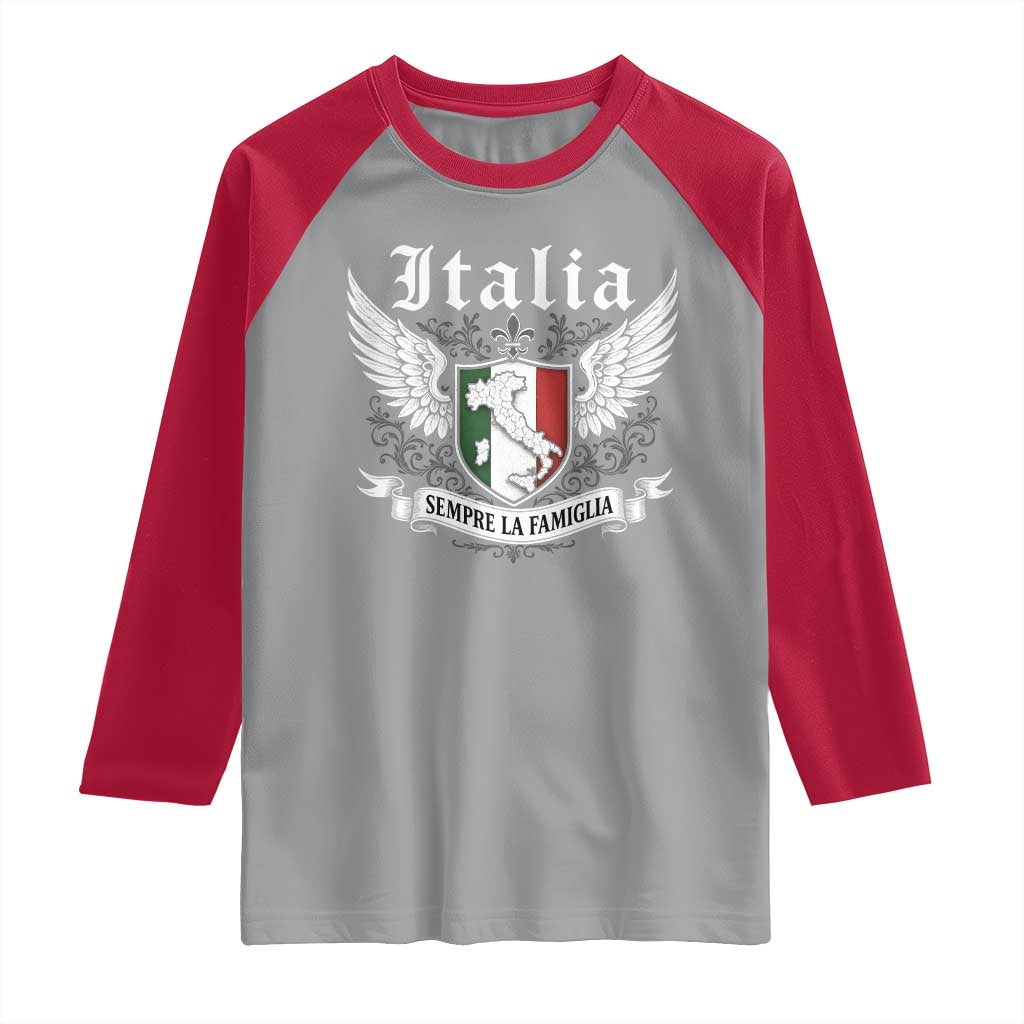 Italy Italia Sempre La Famiglia Raglan Shirt Family Is Everything Italian Saying TS11 Sport Gray Red Print Your Wear