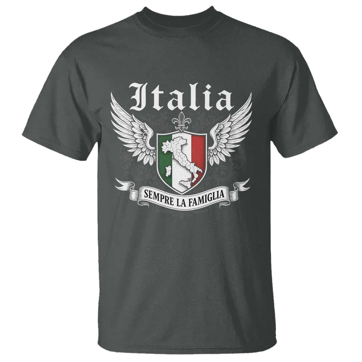 Italy Italia Sempre La Famiglia T Shirt - Family Is Everything Italian Saying Heritage Tee TS11 Dark Heather Print Your Wear