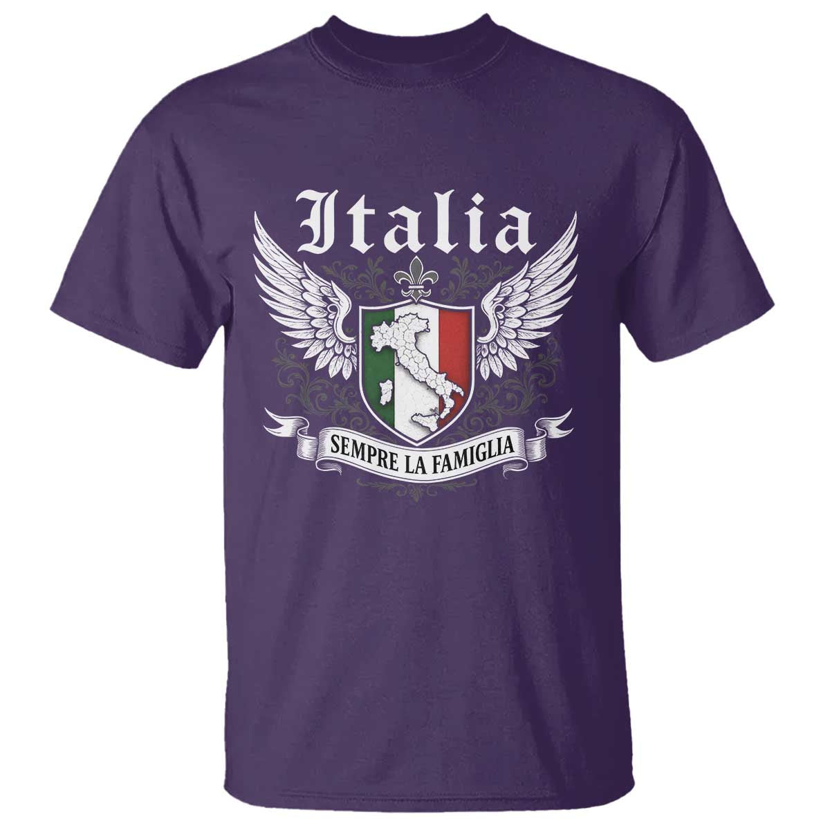 Italy Italia Sempre La Famiglia T Shirt - Family Is Everything Italian Saying Heritage Tee TS11 Purple Print Your Wear