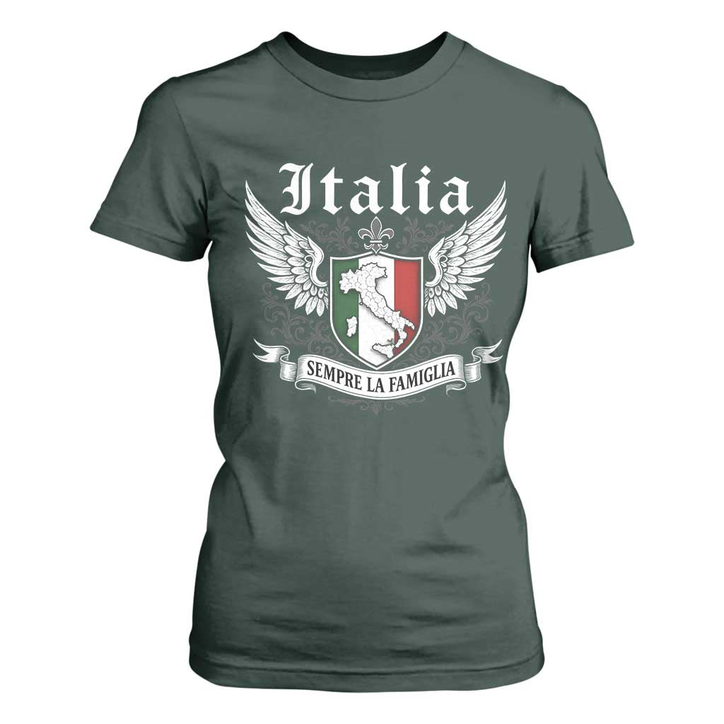 Italy Italia Sempre La Famiglia T Shirt For Women Family Is Everything Italian Saying TS11 Dark Forest Green Print Your Wear