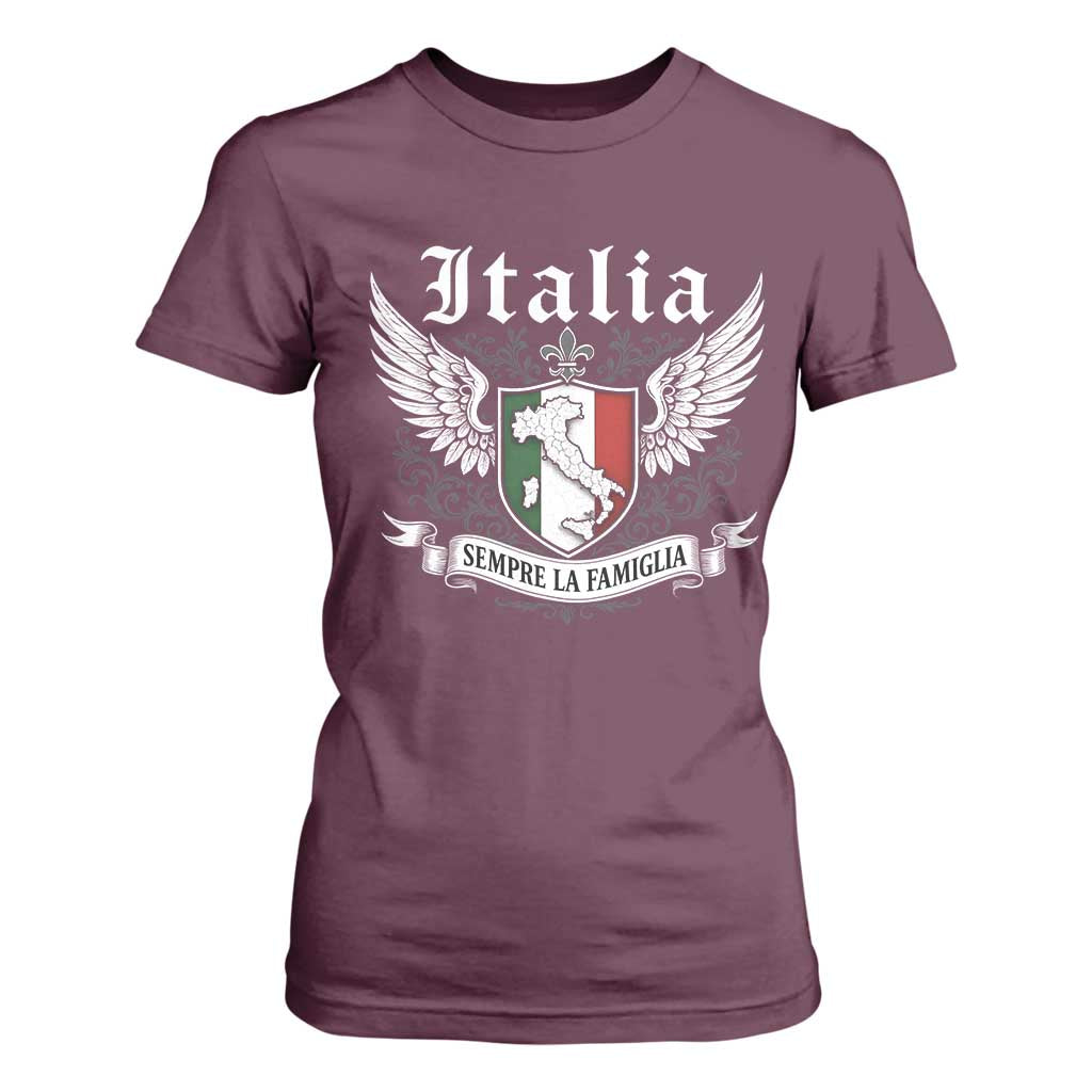 Italy Italia Sempre La Famiglia T Shirt For Women Family Is Everything Italian Saying TS11 Maroon Print Your Wear