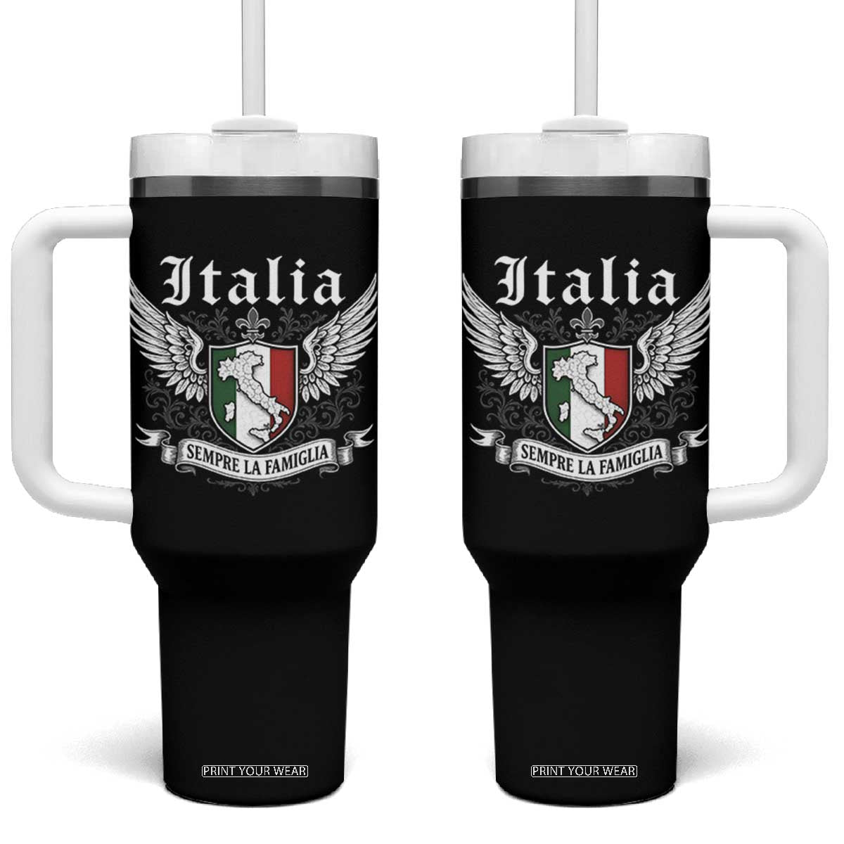 Italy Italia Sempre La Famiglia Tumbler With Handle Family Is Everything Italian Saying TS11 One Size: 40 oz Black Print Your Wear