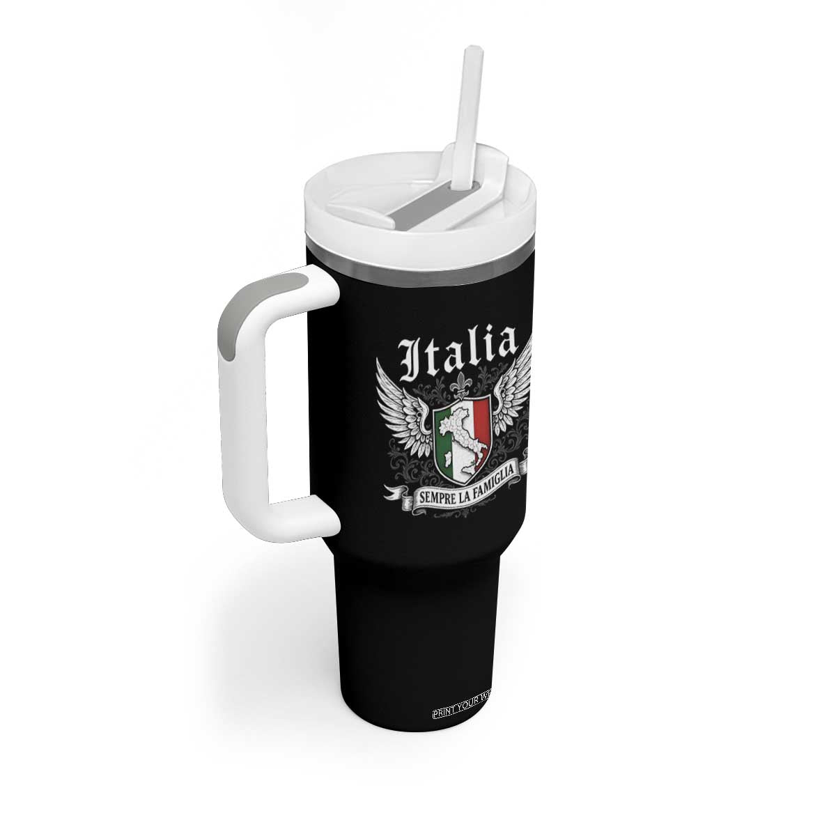 Italy Italia Sempre La Famiglia Tumbler With Handle Family Is Everything Italian Saying TS11 Print Your Wear
