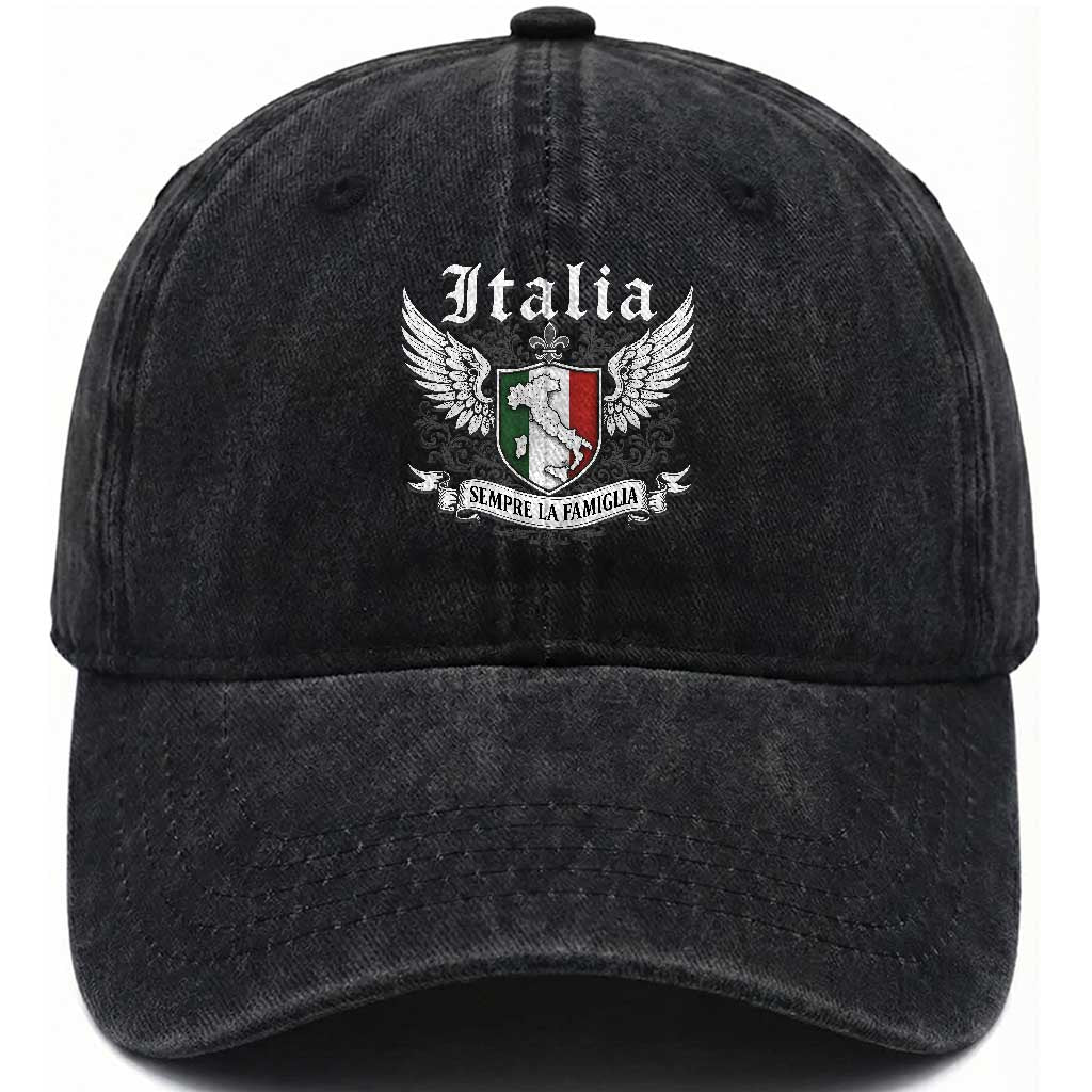 Italy Italia Sempre La Famiglia Washed Cotton Baseball Cap Family Is Everything Italian Saying TS11 Print Your Wear