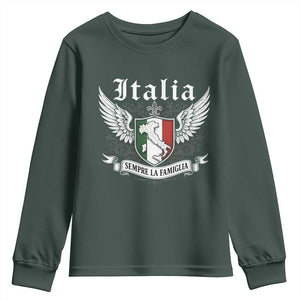 Italy Italia Sempre La Famiglia Youth Sweatshirt Family Is Everything Italian Saying TS11 Dark Forest Green Print Your Wear