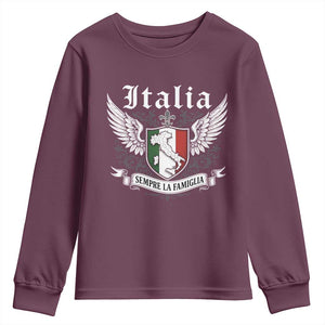 Italy Italia Sempre La Famiglia Youth Sweatshirt Family Is Everything Italian Saying TS11 Maroon Print Your Wear