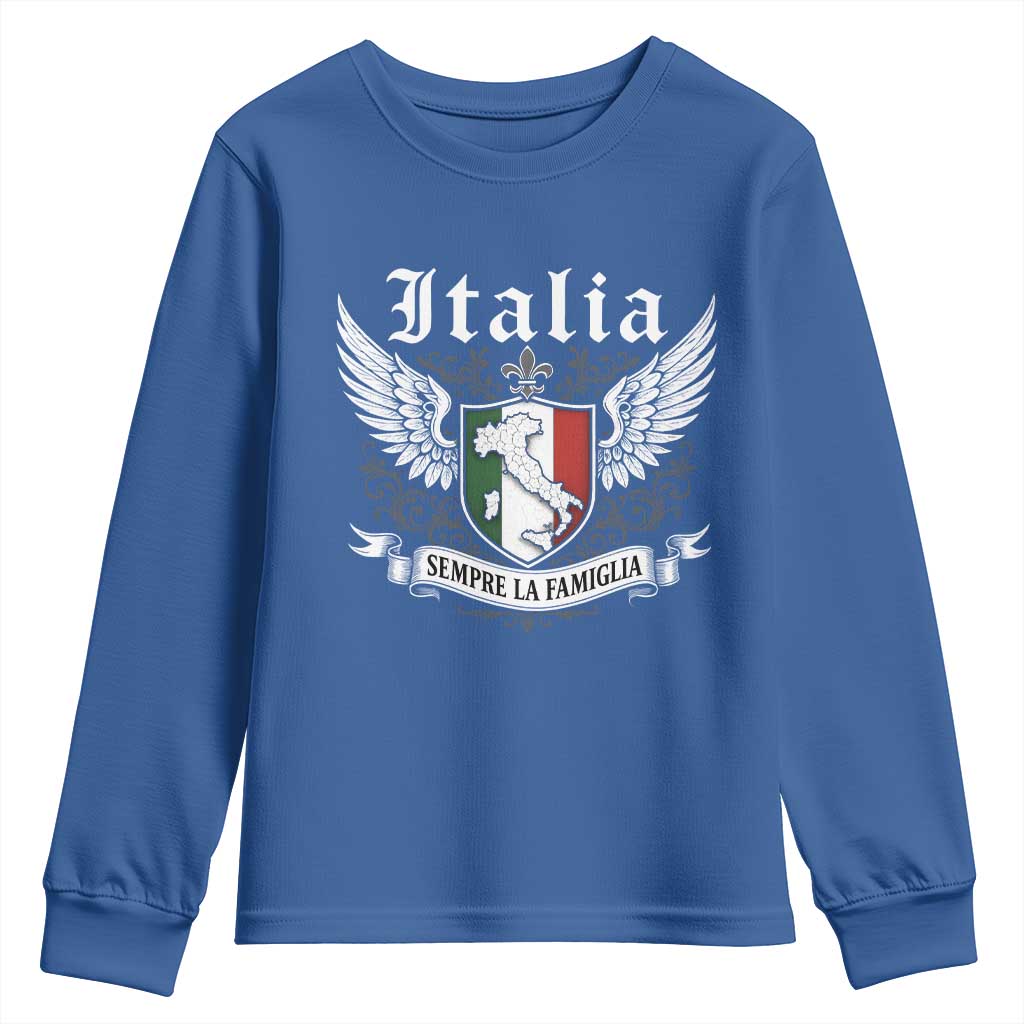Italy Italia Sempre La Famiglia Youth Sweatshirt Family Is Everything Italian Saying TS11 Royal Blue Print Your Wear