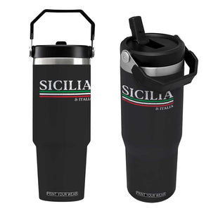Sicily Sicilian Italian Flag Souvenirs Medusa Flip Straw Tumbler TS11 One Size: 30 oz Black Print Your Wear
