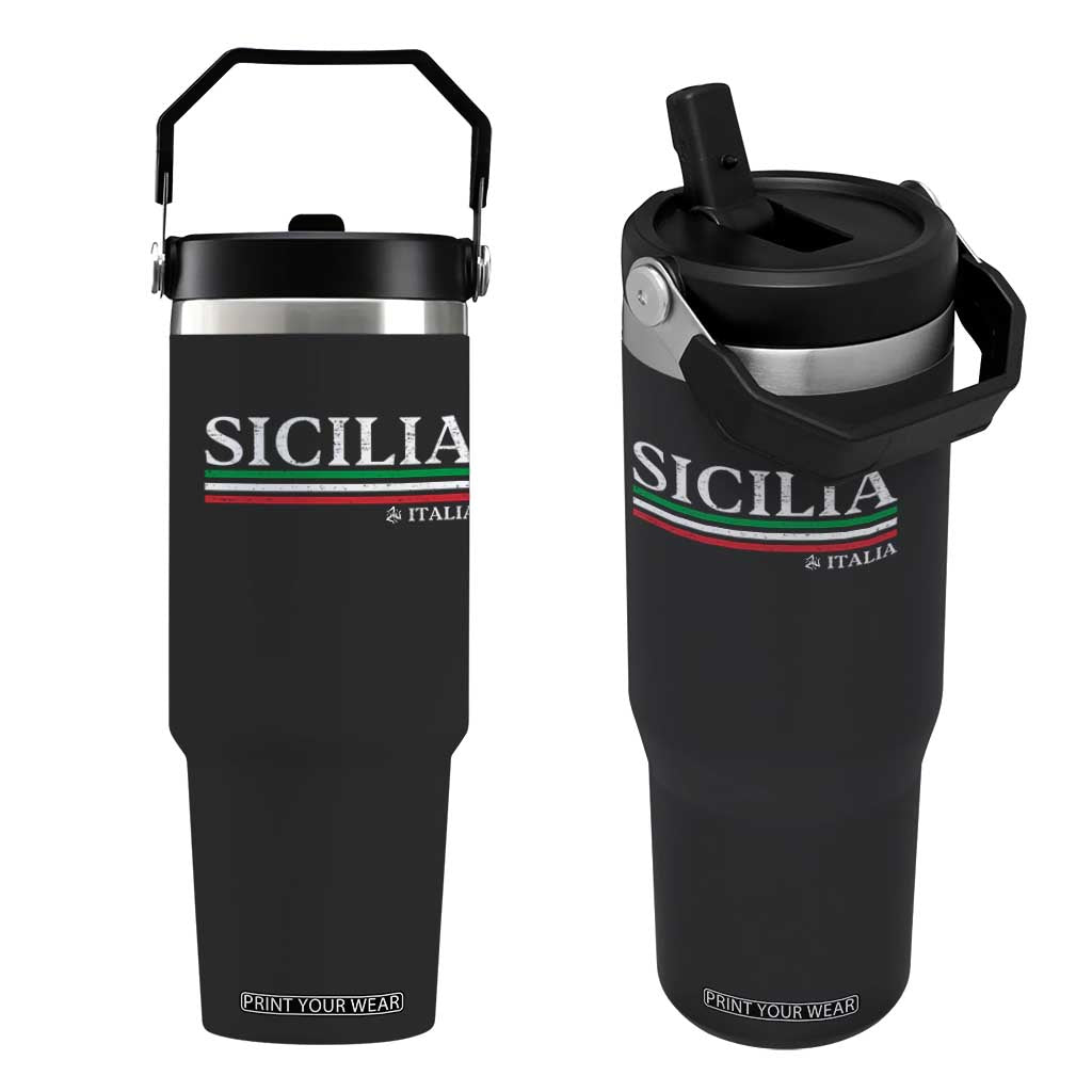 Sicily Sicilian Italian Flag Souvenirs Medusa Flip Straw Tumbler TS11 One Size: 30 oz Black Print Your Wear