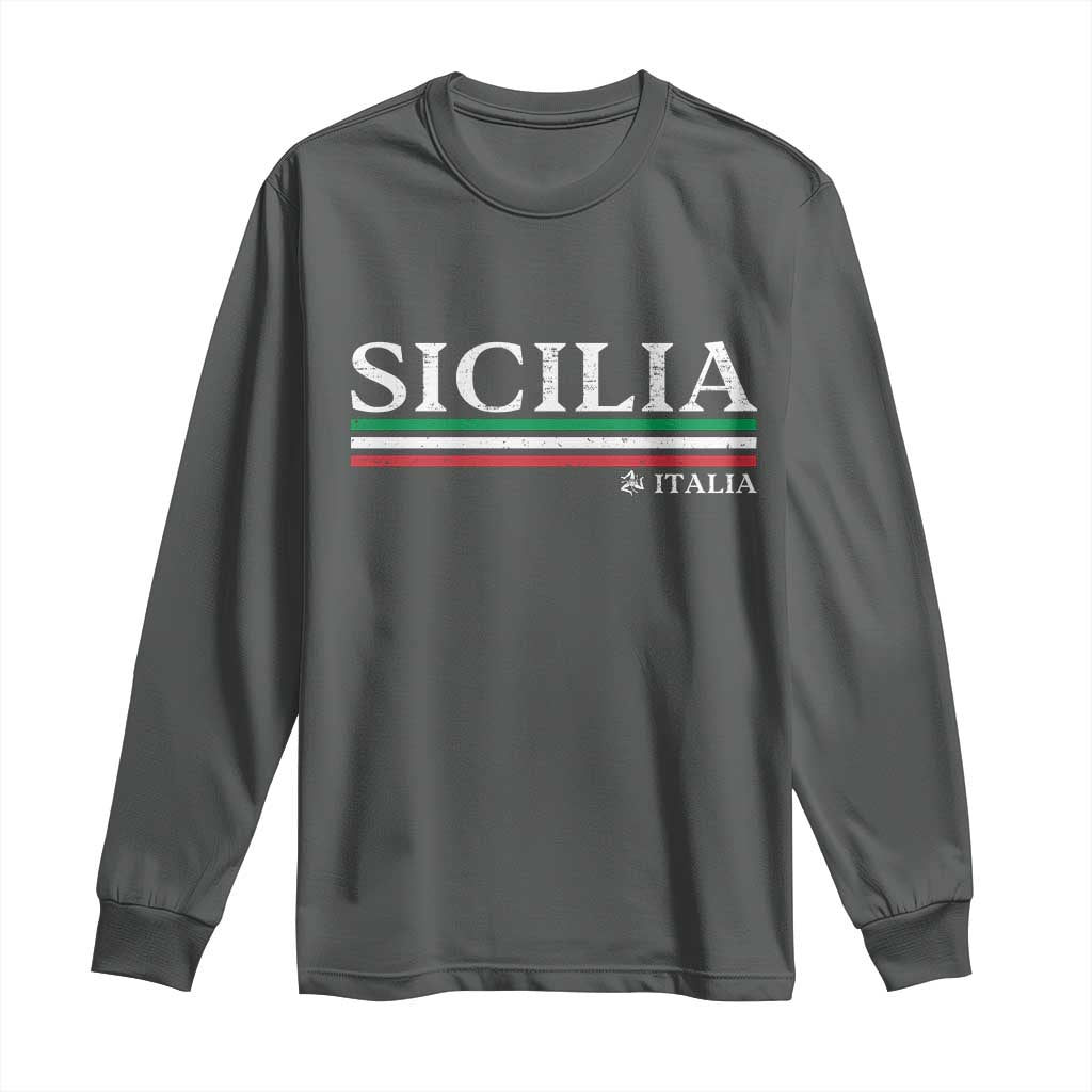 Sicily Sicilian Italian Flag Souvenirs Medusa Long Sleeve Shirt TS11 Dark Heather Print Your Wear