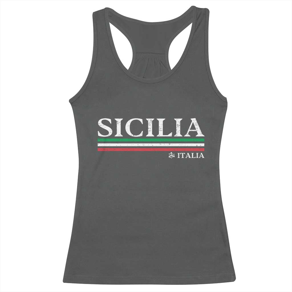 Sicily Sicilian Italian Flag Souvenirs Medusa Racerback Tank Top TS11 Dark Heather Print Your Wear