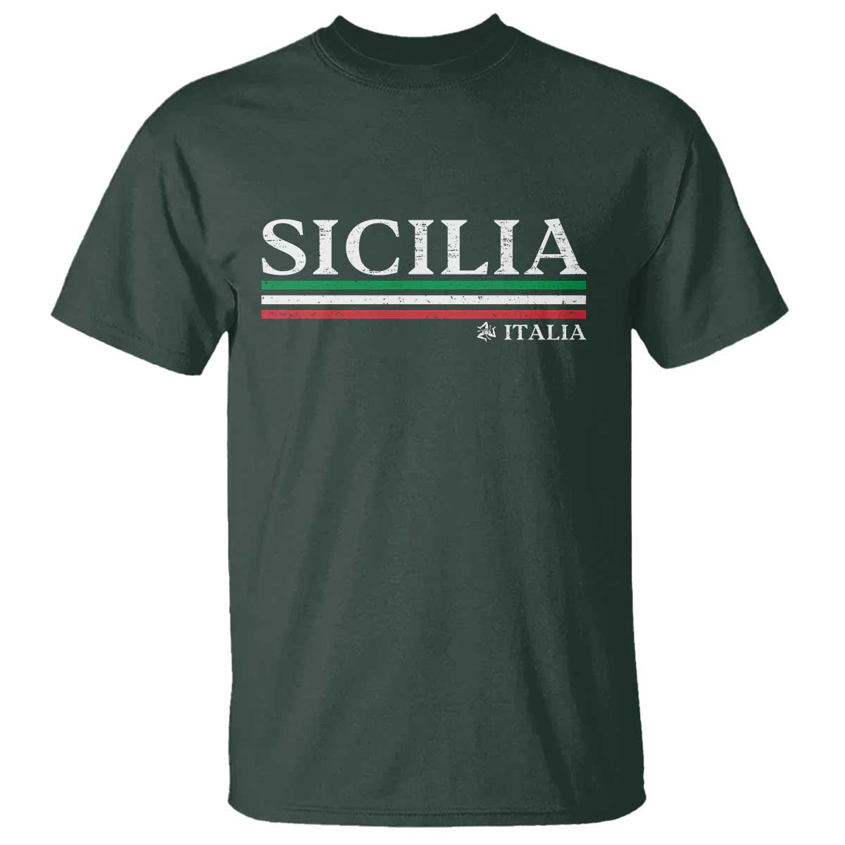 Sicily Sicilian Italian Flag Souvenirs Medusa T Shirt TS11 Dark Forest Green Print Your Wear