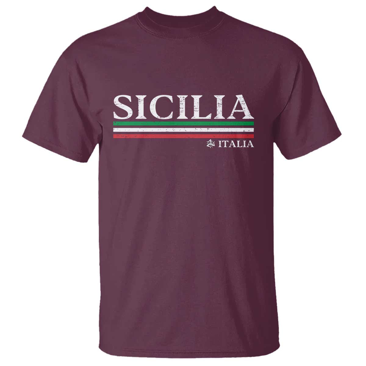 Sicily Sicilian Italian Flag Souvenirs Medusa T Shirt TS11 Maroon Print Your Wear